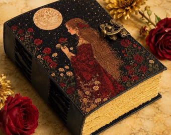 Grimoire Fairy Red Flowers Handmade Leather Journal Vintage Diary: Vintage Classic Antique Writing Notebook | Vintage Spell Book of Shadows