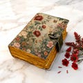Grimoire Print Floral Leather Journal – Flower Celestial Spell Book of shadows with Vintage page Personalized Gift for Him and Her Big book product logo