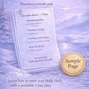 Seguimiento del reajuste circadiano de 7 días: Planificador de sueño y energía, imprimible y digital (PDF)