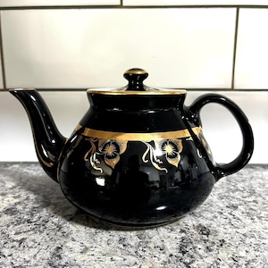 Hall 5 Cup Tea Pot | USA Made | Black and Gold China Tea Pot