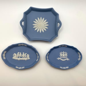 Wedgwood Jasperware Blue Choice of Tray | Vintage English Stoneware | Athens Handle Tray, City of London, Cherubs & Dog Pin Dish