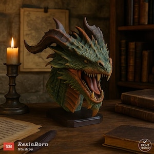 Drakenkopbuste STL – Zeer gedetailleerd fantasiebeeld voor 3D-printen