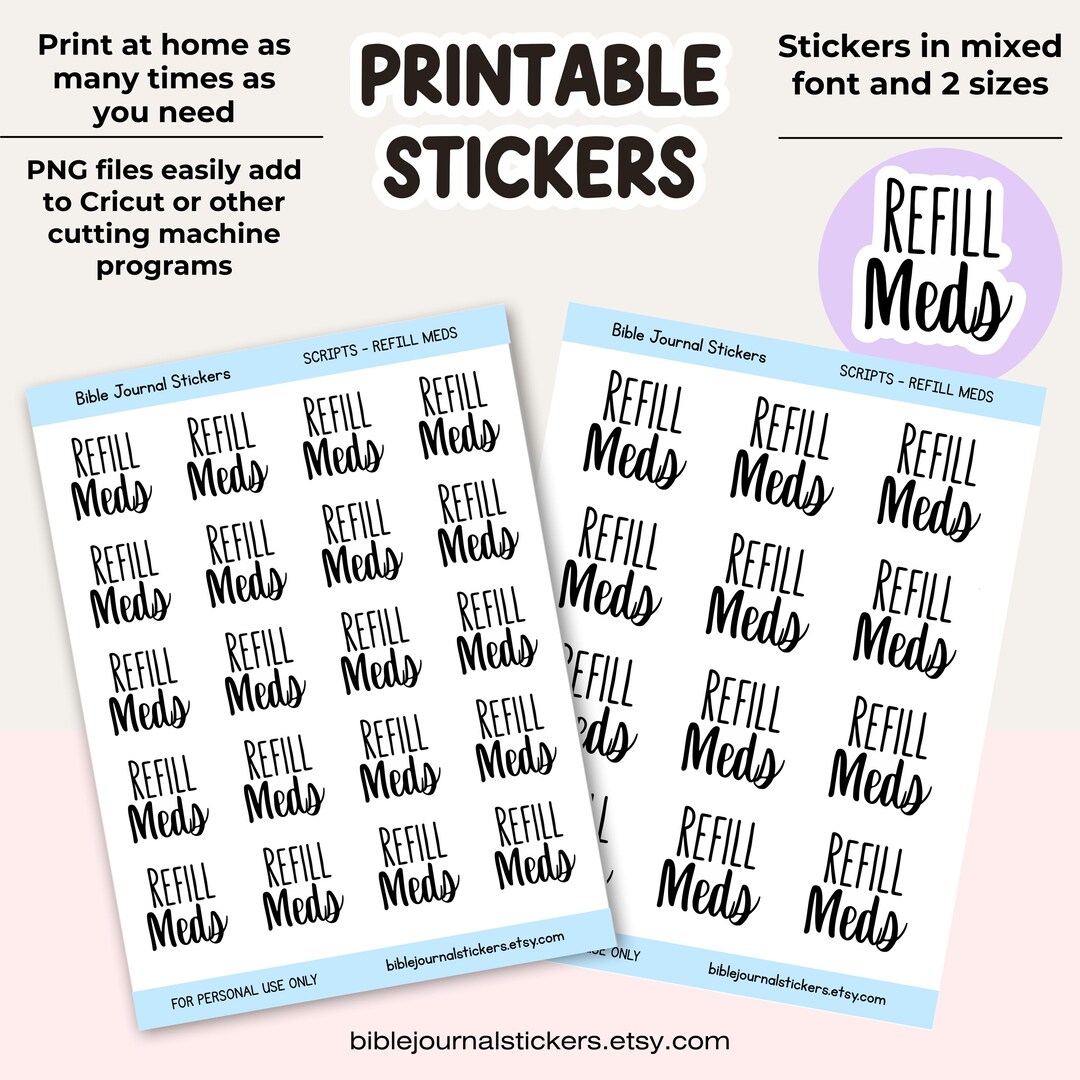 Refill Meds Script Printable Planner Stickers | Digital Planner Sticker ...