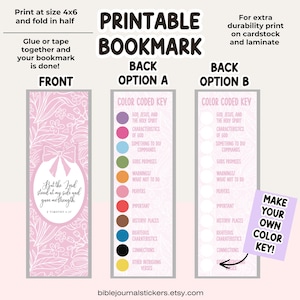 May include: Printable bookmark featuring a pink floral design and the text "But the Lord stood at my side and gave me strength." The back options include a colour-coded key. Instructions are included to print, fold, and laminate.