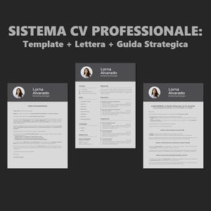 Può includere: Un set di modelli di curriculum vitae professionali con il testo "SISTEMA CV PROFESSIONALE: Template + Lettera + Guida Strategica". Il set include un curriculum vitae, una lettera di presentazione e una guida strategica, con il nome "Lorna Alvarado".