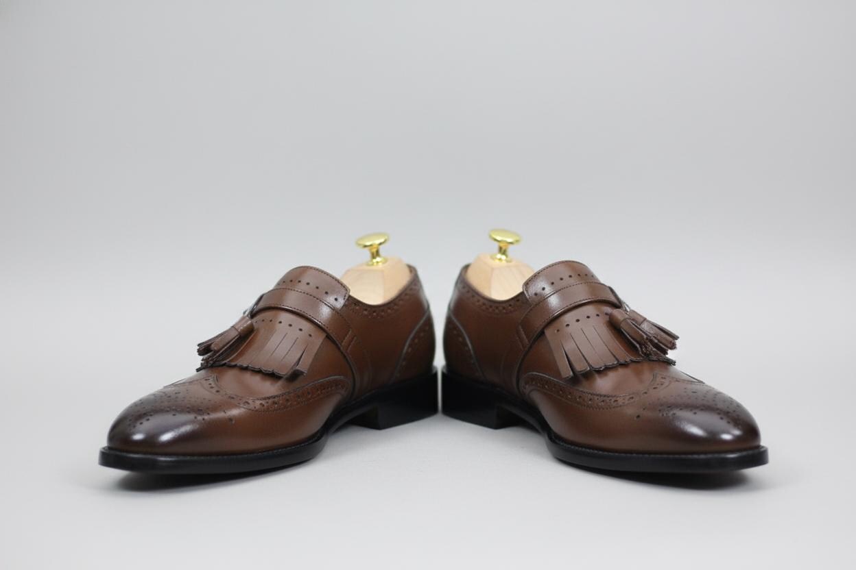 Mens Brown Leather Kiltie Loafers | Handmade Fringe Monk  display picture 1