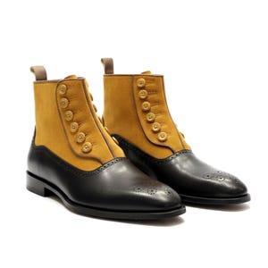 Botas de hombre bicolor con botones / Botas victorianas de piel negra y ante tostado / Botines vintage hechos a mano / Calzado a medida