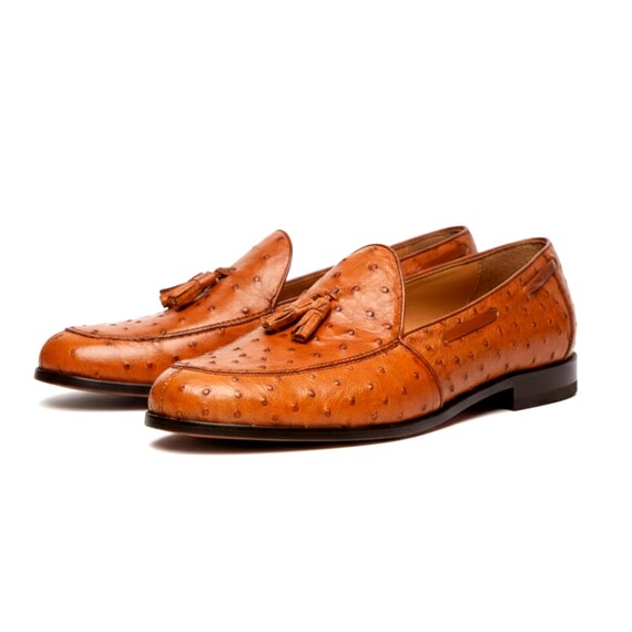Men\'s Tan Genuine Leather Tassel Slip-On Loafers Genuine Leather Cognac Brown Slip On Loafers With Tassels  main image 3