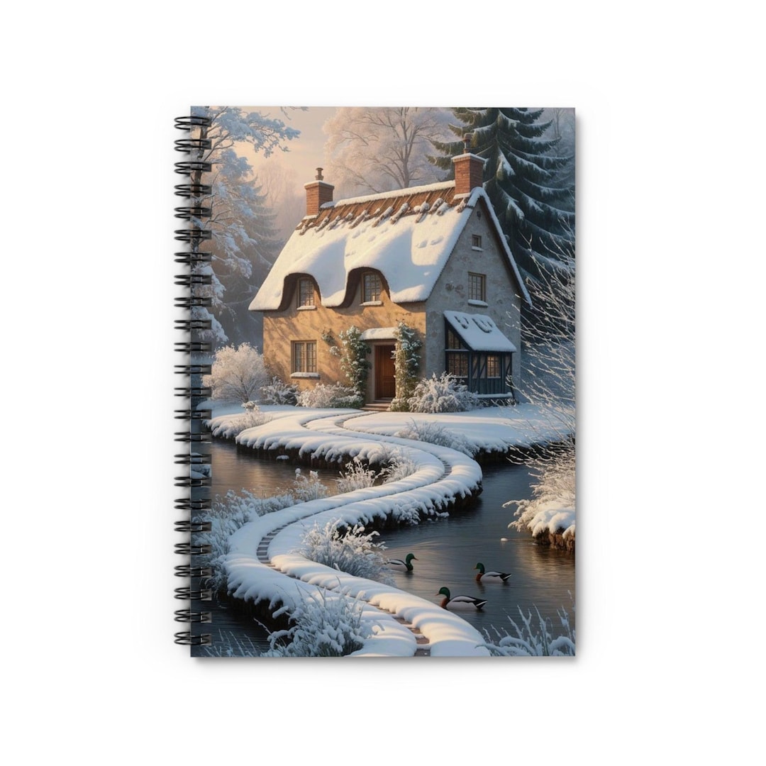 Winter Rustic Cabin Spiral Notebook, Snowy Stream Nature Journal, Cozy ...