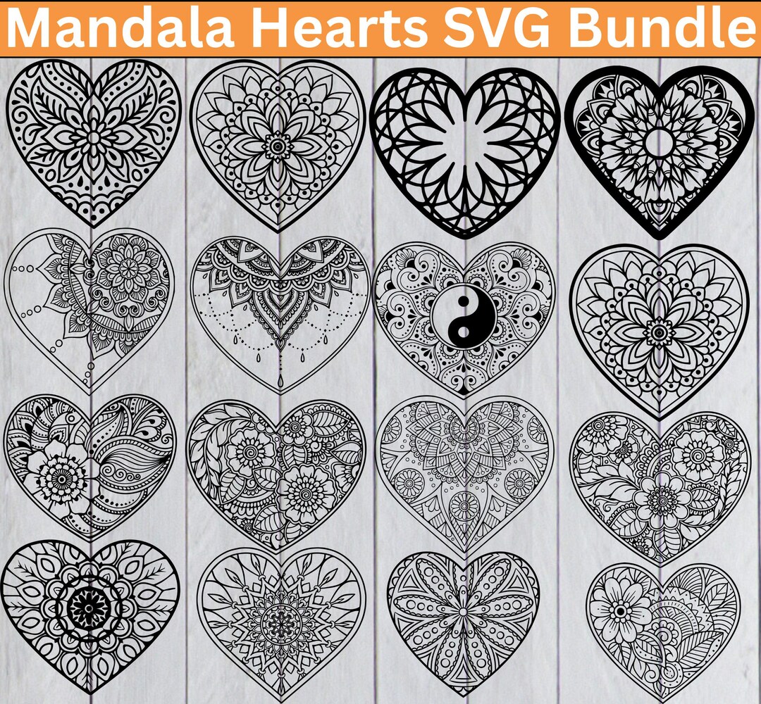 Mandala Hearts SVG Bundle | Heart Mandala SVG | Floral Heart Cut Files ...
