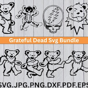 Grateful Dead SVG Bundle | Retro Skull & Rose SVG | Hippie Rock Band Inspired Cut Files | Vintage PNG for Cricut