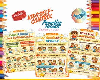 Schede di lavoro sull'autocontrollo per bambini / Attività di controllo degli impulsi per bambini dai 4 agli 8 anni (PDF)