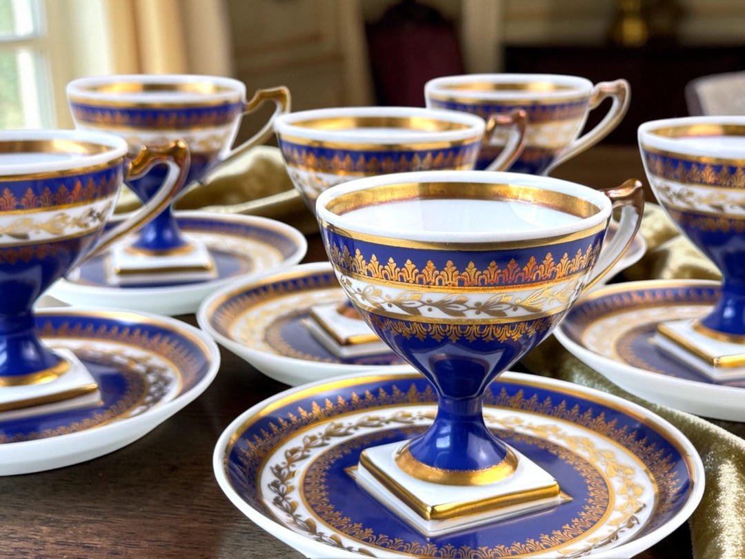 Vintage RW Bavaria Cobalt & Gold Espresso Cup Set – Set of 6 Pedestal ...