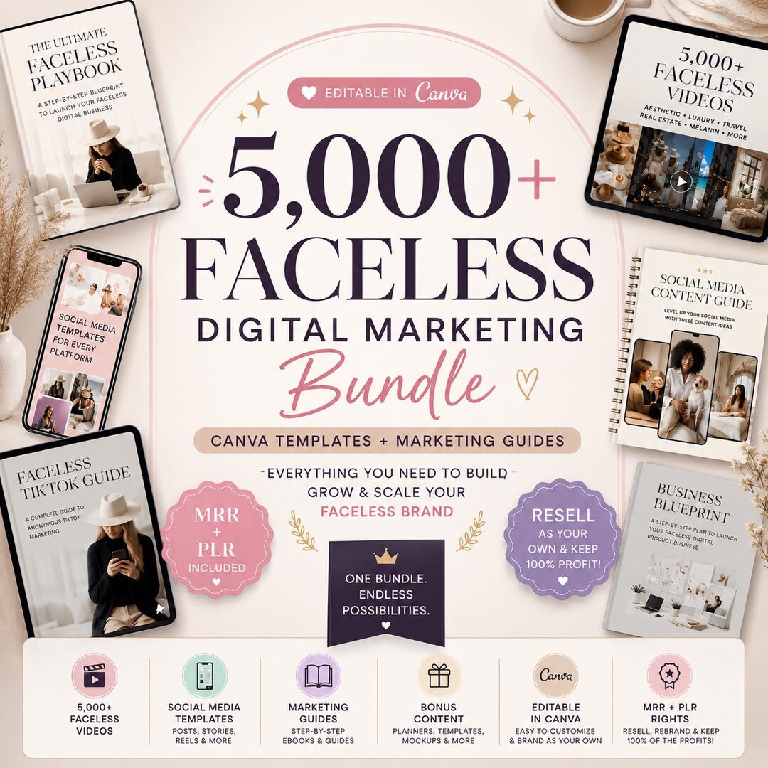 Faceless Digital Marketing Bundle Canva Templates | Faceless Instagram ...
