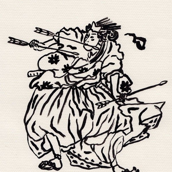 samurai catching arrows / original ink drawing on paper / original art / Japanese art / art gift / art on paper / home decor