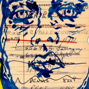 ensemble d'oeuvres d'art pour cartes de bibliothèque / deux peintures originales à l'encre sur des cartes de bibliothèque vintage / cadeau d'art / collectionneur / signet / décoration intérieure / voyage / espace