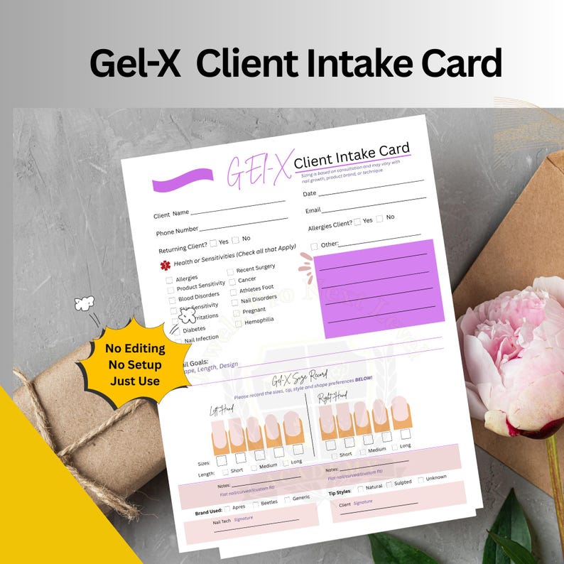Intake Card Gel-x Client Card PDF | Nail Tech Size Record & Client Intake Form ...