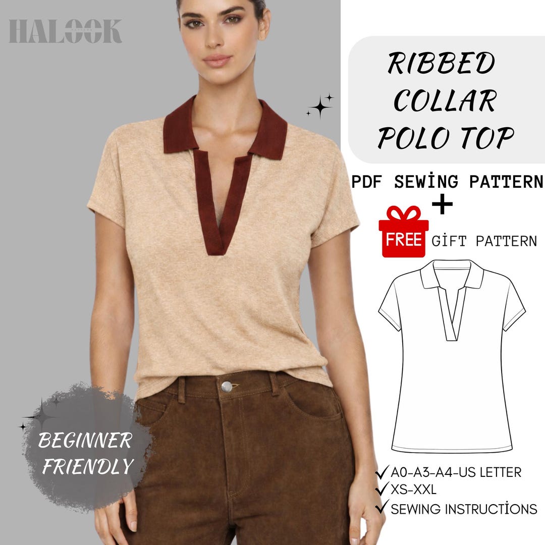 Pattern For Polo Ribbed Collar Polo Top Sewing Pattern | Women's XS-XXL (PDF Pattern) - Etsy
