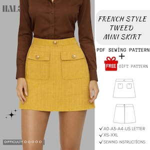French Style Tweed Mini Skirt PDF Sewing Pattern xs-xxl | A0 A3 A4 US Letter Printable Instant Download