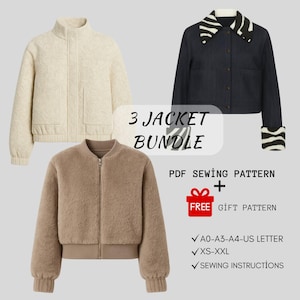 Jacket Sewing Pattern Bundle – Fur Bomber, Zebra Collar, Quilted (PDF Digital Download XS–XXL)