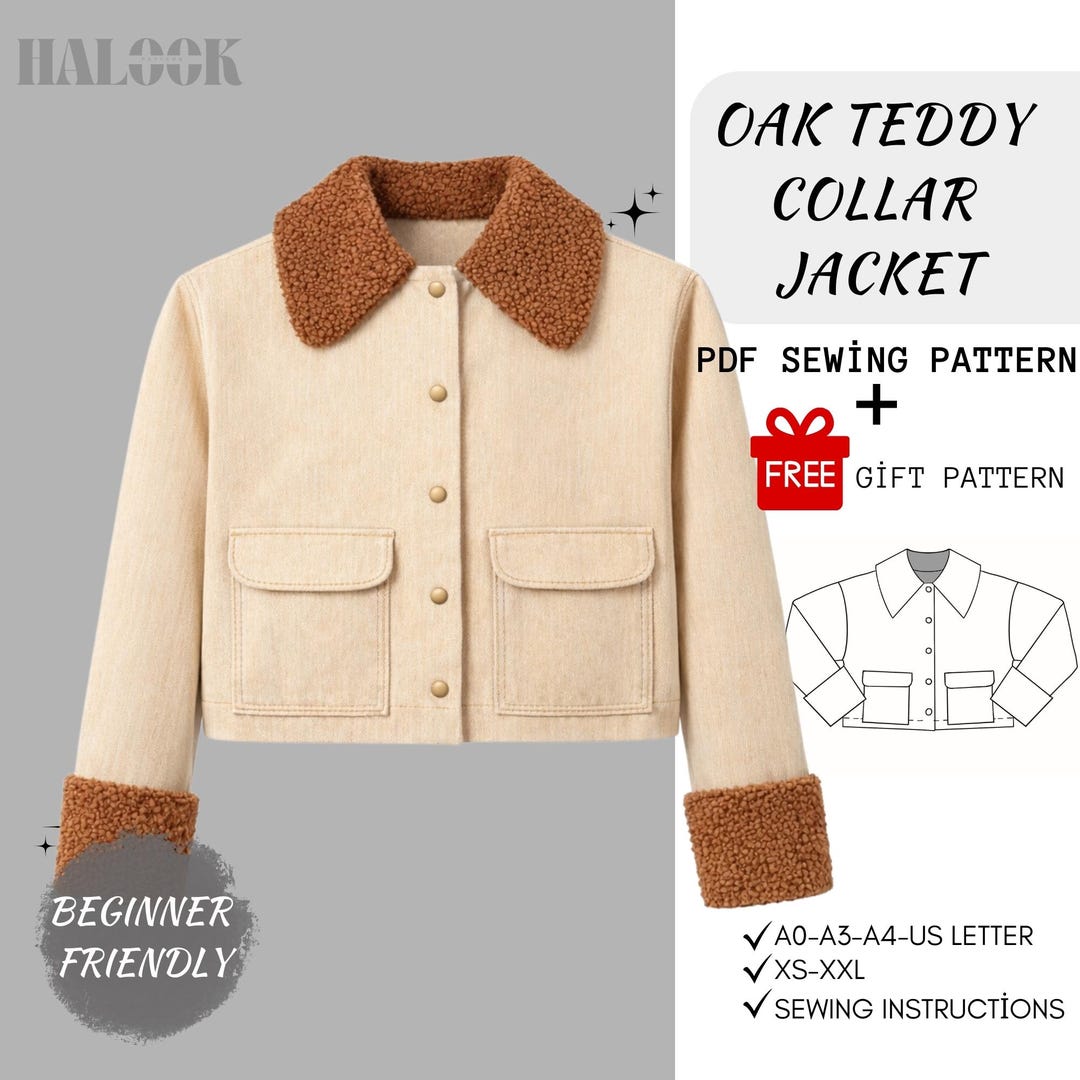Teddy Collar Cropped Jacket Sewing Pattern | Beginner Friendly (XS-XXL ...