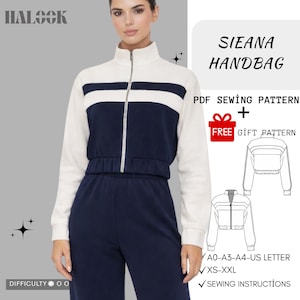 Patrón de costura para sudadera corta con cremallera / Sudadera de punto con bloques de color para mujer (PDF)