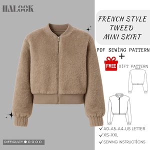 Faux Fur Bomber Jacket PDF Schnittmuster Damen Kurze Jacke mit geripptem dıjıtal