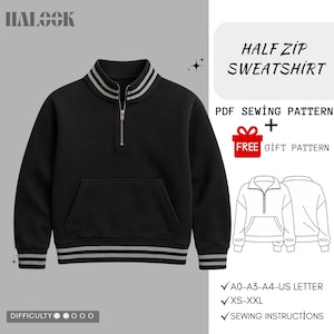 Moon Half Zip Sweatshirt with Kangaroo Pocket Sewing PDF Pattern
