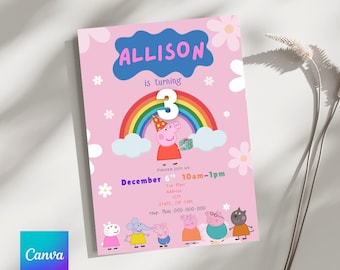 Peppa Pig Birthday Invitation Easy to Edit on Canva