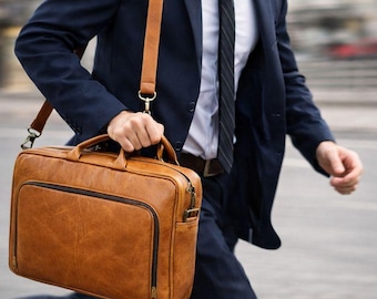 15-Zoll-Leder-Laptop-Aktentasche | Professionelle Arbeits- & Reisetasche | Gepolsterte Leder-Bürotasche mit Schultergurt
