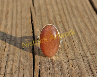 Natural Oval Shape Sunstone 925 Sterling Silver Ring Handmade Statement Ring Gift Jewelry