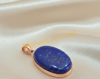 オーバル ラピスラズリ ブルーストーン ペンダント 925 スターリングシルバー ハンドメイド ステートメントペンダント ジュエリー ギフト