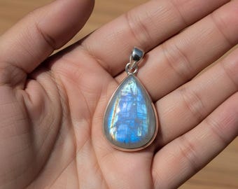 Natural Rainbow Moonstone Pendant 925 Sterling Silver Handmade Statement Pendant Christmas Gift Jewelry