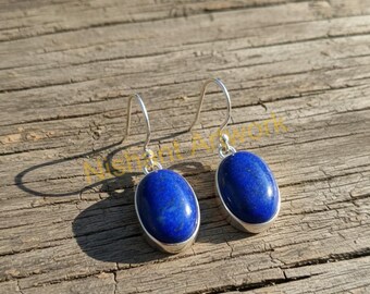 Natural Blue Lapis Lazuli 925 Sterling Silver Dangle Earrings For Valentines Day Gift Jewelry