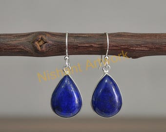 Naturlig Lapis Lazuli Blå Sten 925 Sterling Silver Handgjorda Droppörhängen För Kvinnor