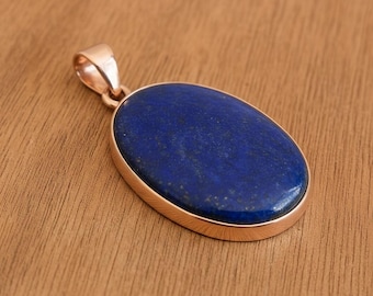 大きなオーバルブルーラピスラズリストーン925スターリングシルバーローズゴールドメッキステートメントペンダント