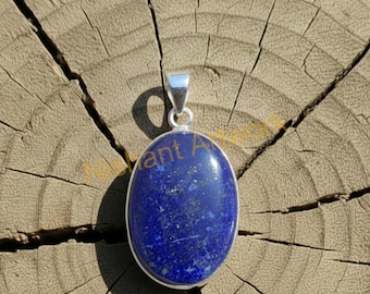 Natural Large Blue Lapis Lazuli 925 Sterling Silver Handmade Statement Pendant Birthday Gift Jewelry