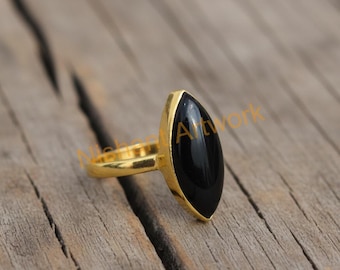 Anillo de ónix negro chapado en oro amarillo y plata de ley 925, hecho a mano, anillos apilables, regalo, joyería