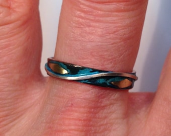 Narrow Copper Ring Silver Wave 4mm width, Handmade in BC Canada