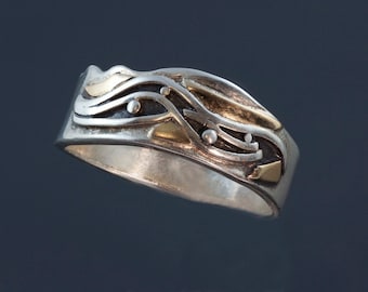 Silver Gold Ring Waves - Handmade in BC Canada