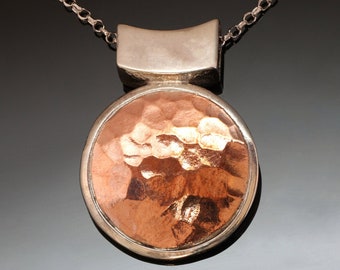 Round Silver Necklace - Hammered Copper - Handcrafted in BC Canada