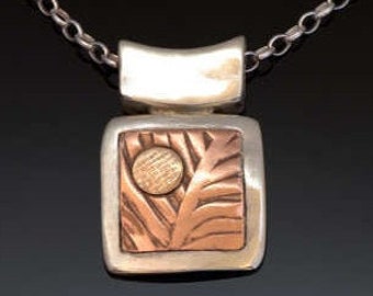 Silver Copper Necklace Gold - Embossed Fern - Handmade BC Canada