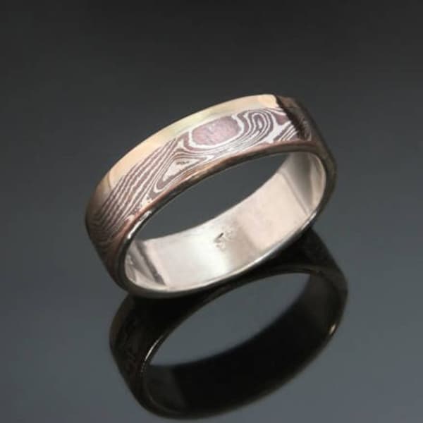 Mokume ring Silver Gold, 5mm wide, Handmade in BC Canada