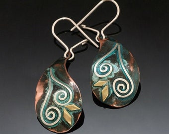 Copper Earrings Heart Shaped Silver - Handmade in BC Canada