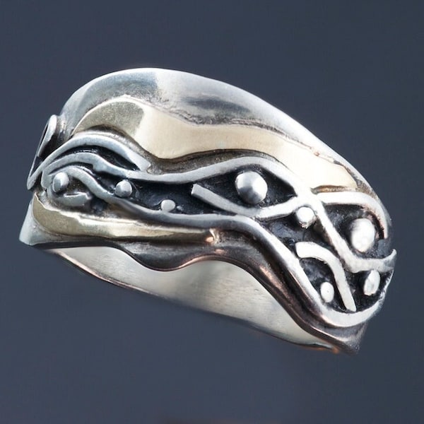 Bague en argent et or oxydé - Fait main en Colombie-Britannique, Canada