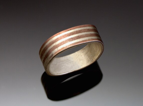 •COPPER IN MATRIX - WIDE TEAR• simple bezel silver ring (size 9)