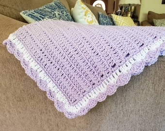 Baby Lavender and White Crochet Blanket 26" x 30"