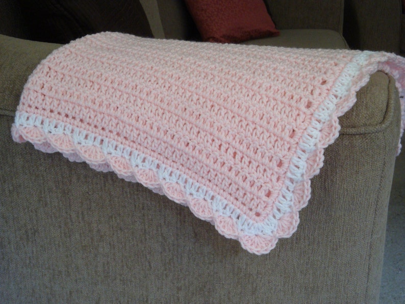 Baby Pink and White Crochet Blanket 24 X 28 Etsy