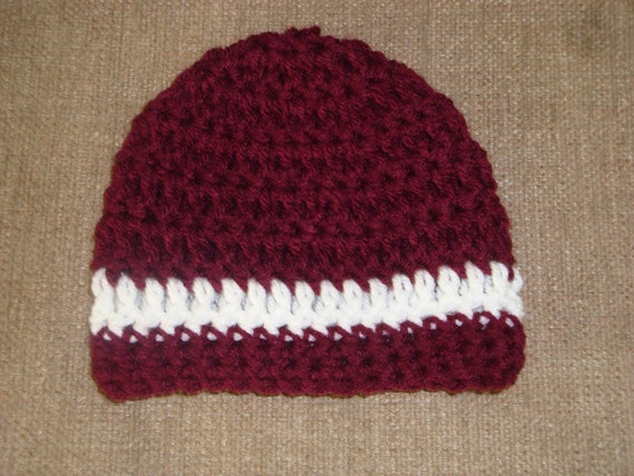 Baby Maroon and White Crochet Hat 