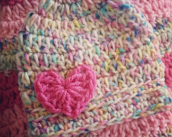 Baby Pastel Multicolor Valentine Heart Crochet Hat / Beanie